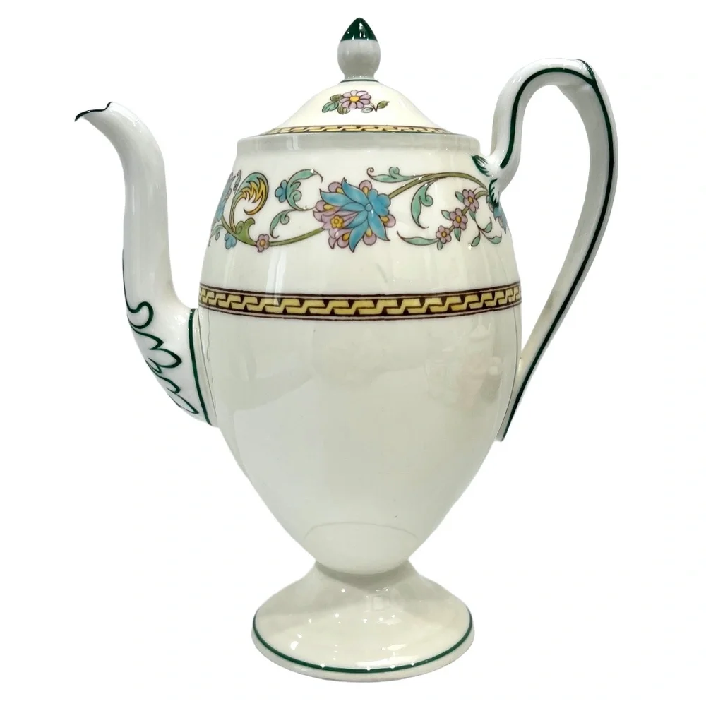 WEDGWOOD SHAH BONE CHINA: CUPS & SAUCERS, TRAY, COFFEE POT, SUGAR BOWL & CREAMER